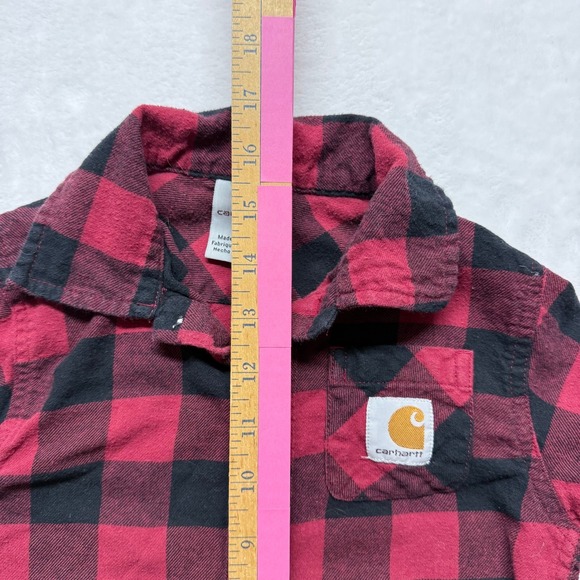 Carhartt Kids Red Black Buffalo Plaid Long Sleeve Button Up Shirt Size 4 - Picture 5 of 6